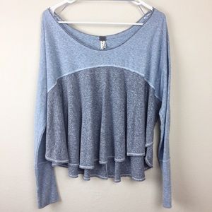 Free People Oversized Casual Crop Top Blue Grey
